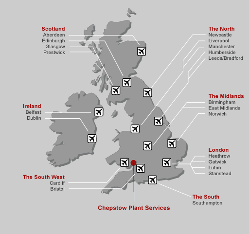 Location map showing major airports